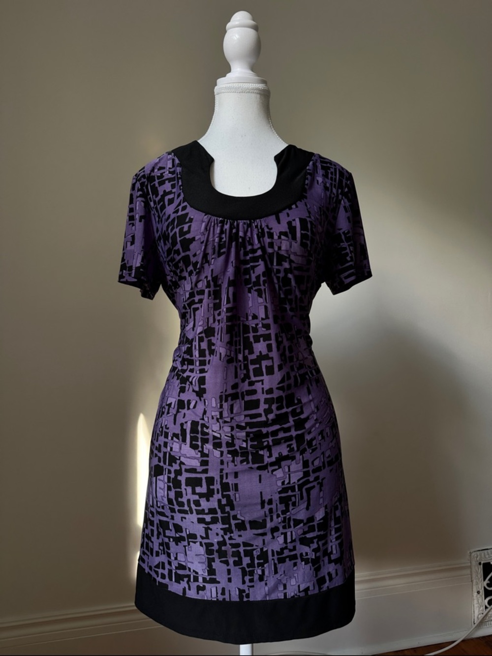 BEECHERS BROOK Y2K Purple Punk Preppy‎ Geometric Tie Back Mini Dress Size Large